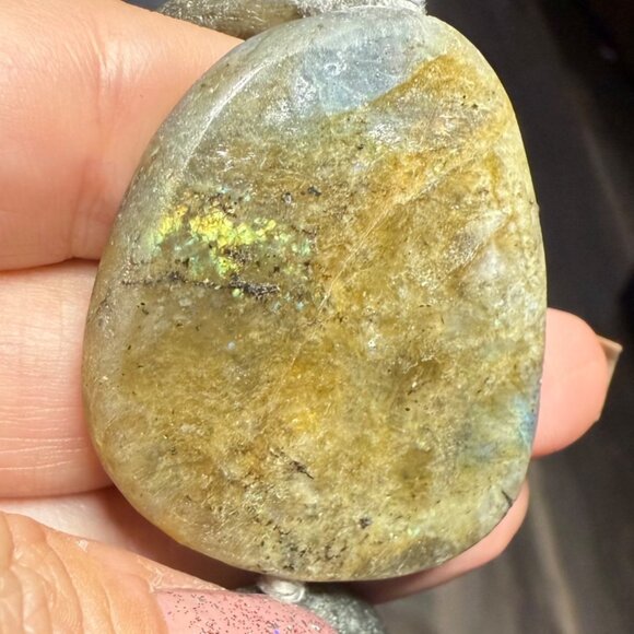 Chunky Labradorite Statement Necklace Polished Iridescent Stone Jewelry Boho 925 - Picture 10 of 16